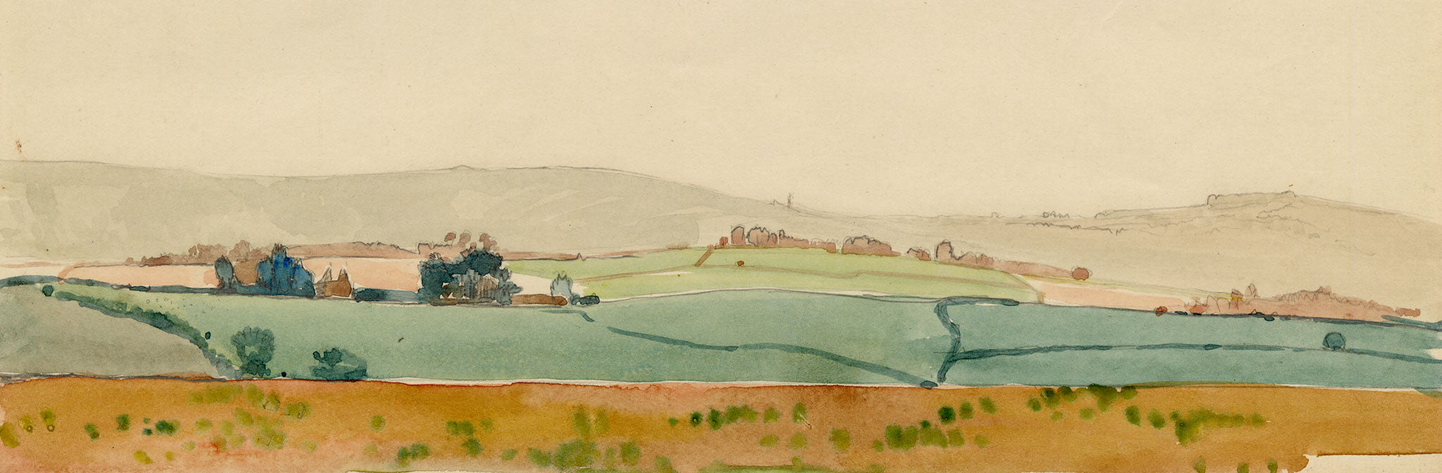 Eleanor Hughes RI, Landscape in East Sussex – 1920 watercolour painting