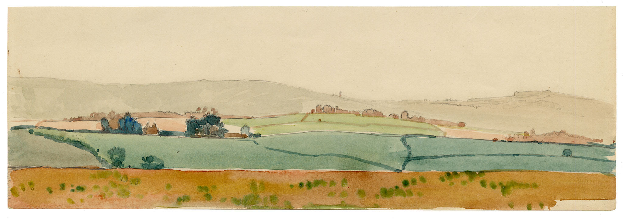 Eleanor Hughes RI, Landscape in East Sussex – 1920 watercolour painting