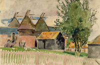Eleanor Hughes RI, Oast Houses, Battle, East Sussex – 1920 watercolour painting