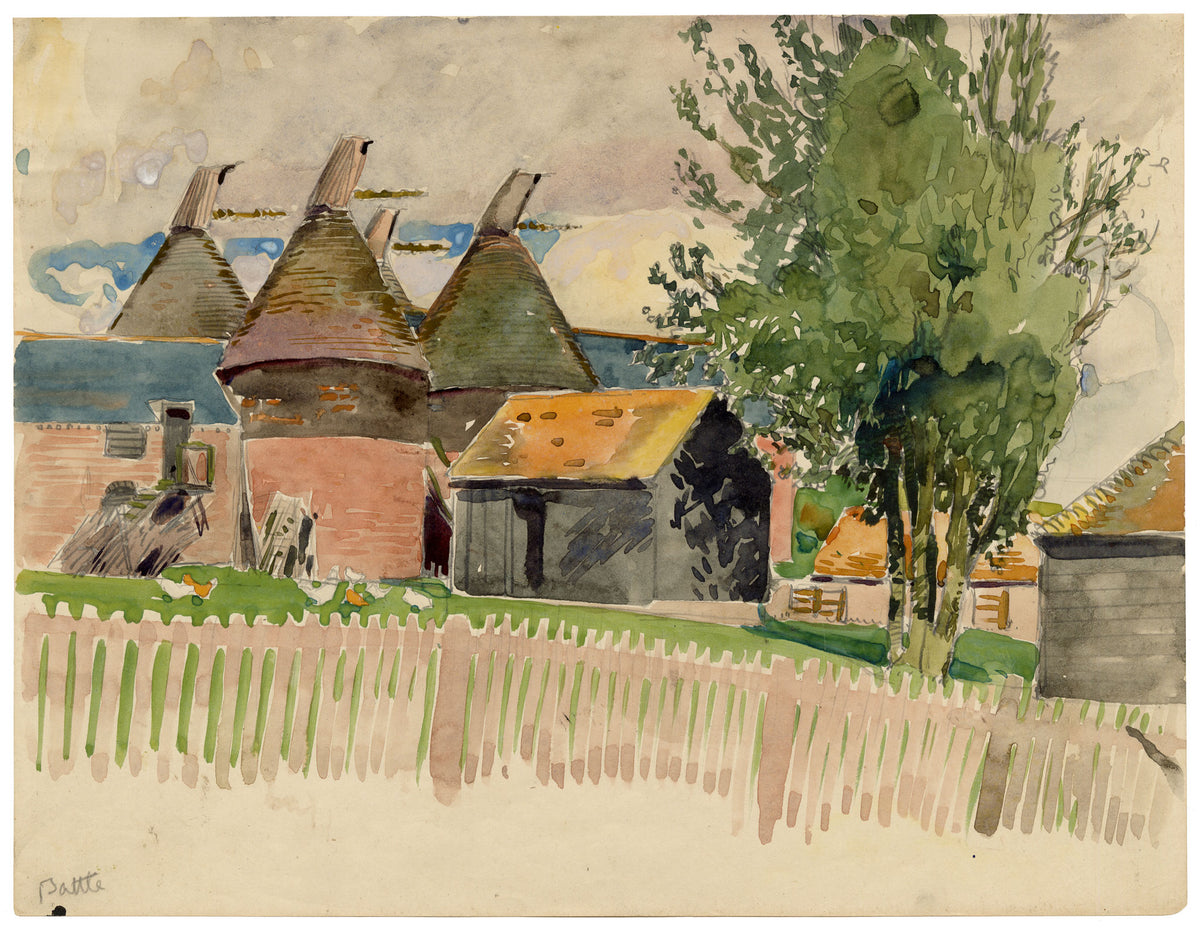 Eleanor Hughes RI, Oast Houses, Battle, East Sussex – 1920 watercolour painting