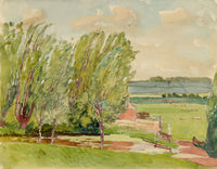 Eleanor Hughes RI, Farmland View with Trees, East Sussex – 1920 watercolour painting