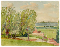 Eleanor Hughes RI, Farmland View with Trees, East Sussex – 1920 watercolour painting