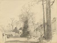 Eleanor Hughes RI, Village Road with Trees – 1920 graphite drawing