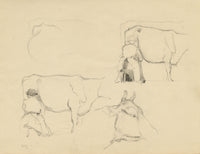 Eleanor Hughes RI, Cow with Milk Maid Study – 1920 graphite drawing
