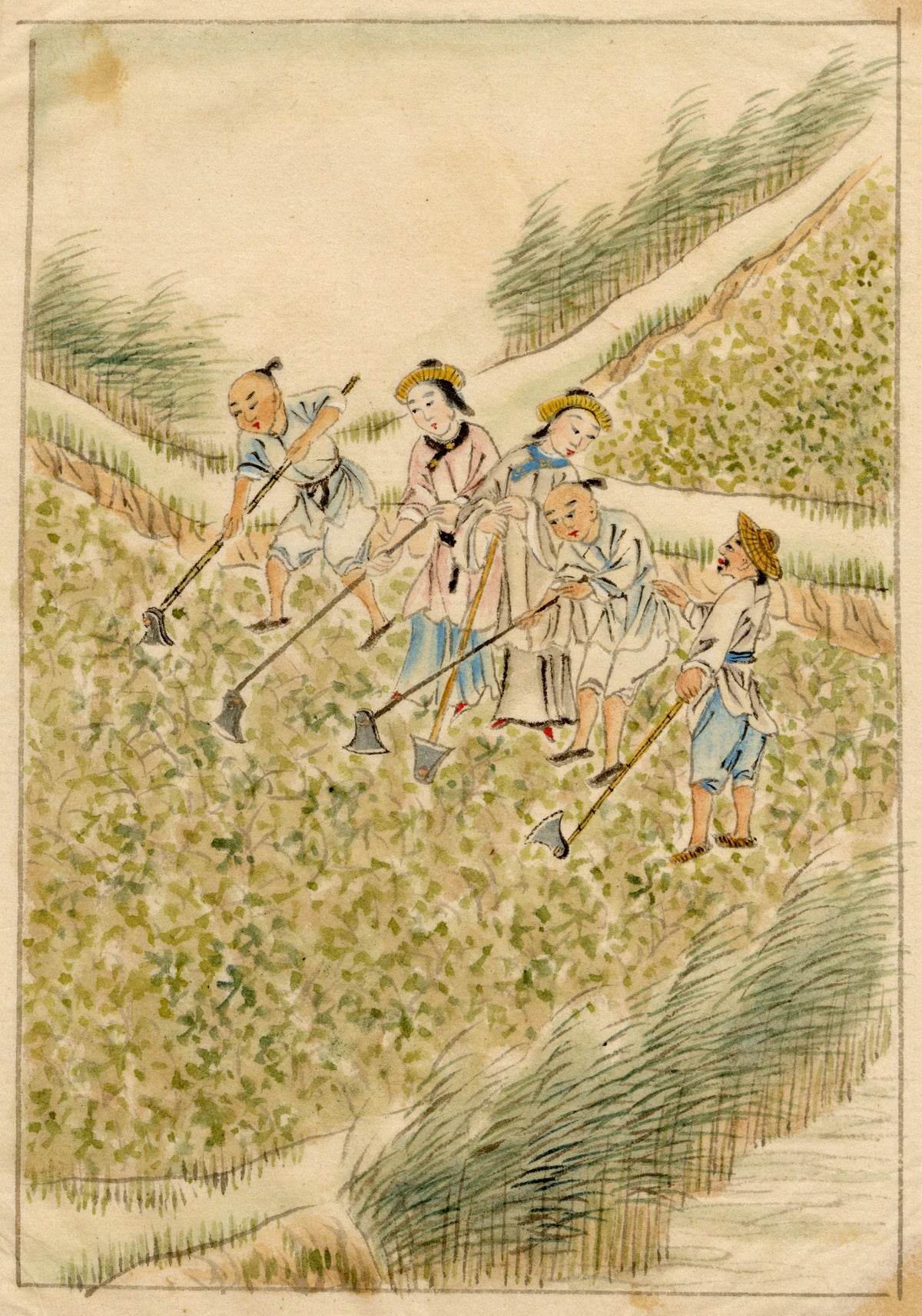 Chinese School, Chinese Rice Field Workers – Mid-19th-century watercolour painting