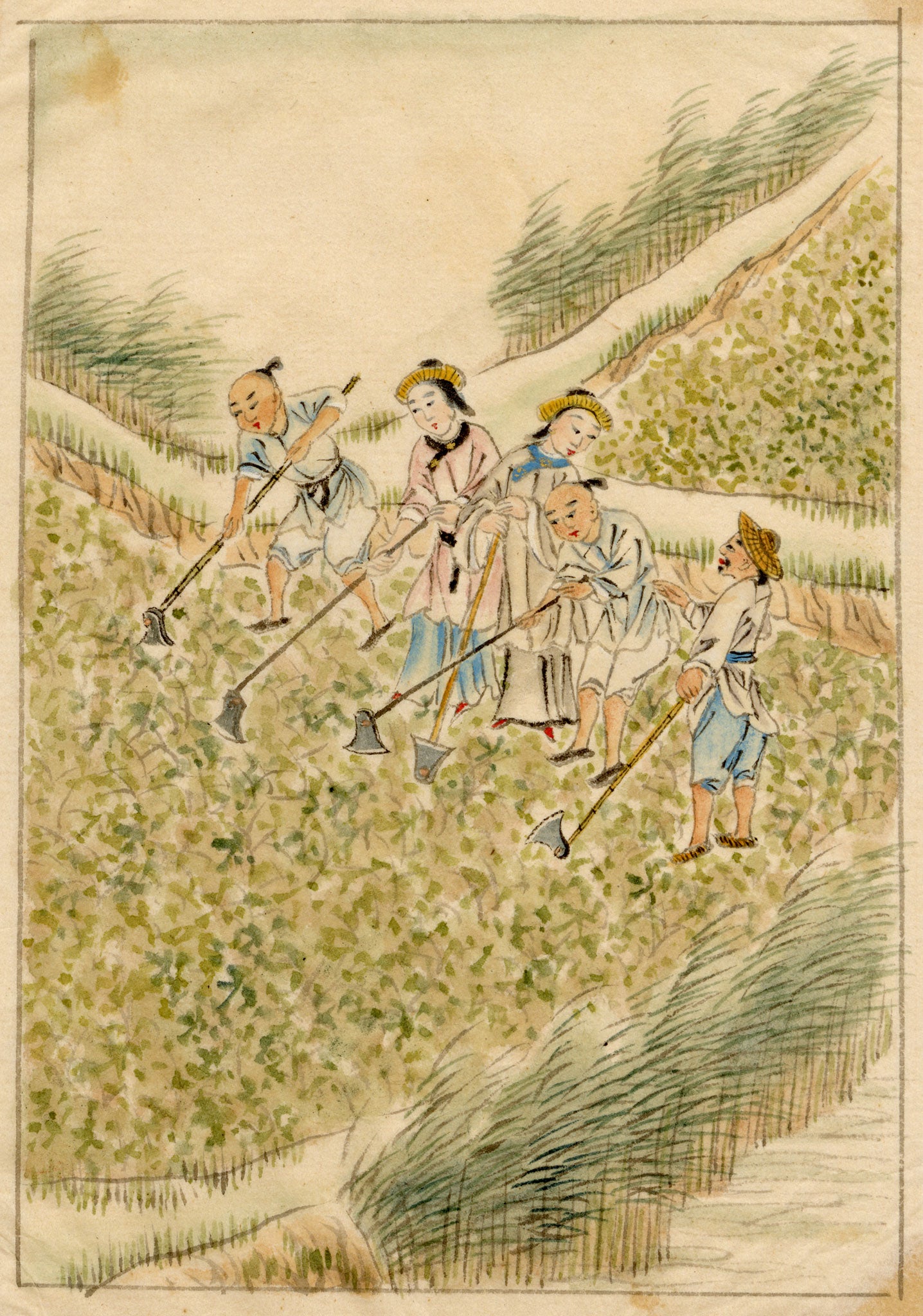 Chinese School, Chinese Rice Field Workers – Mid-19th-century watercolour painting