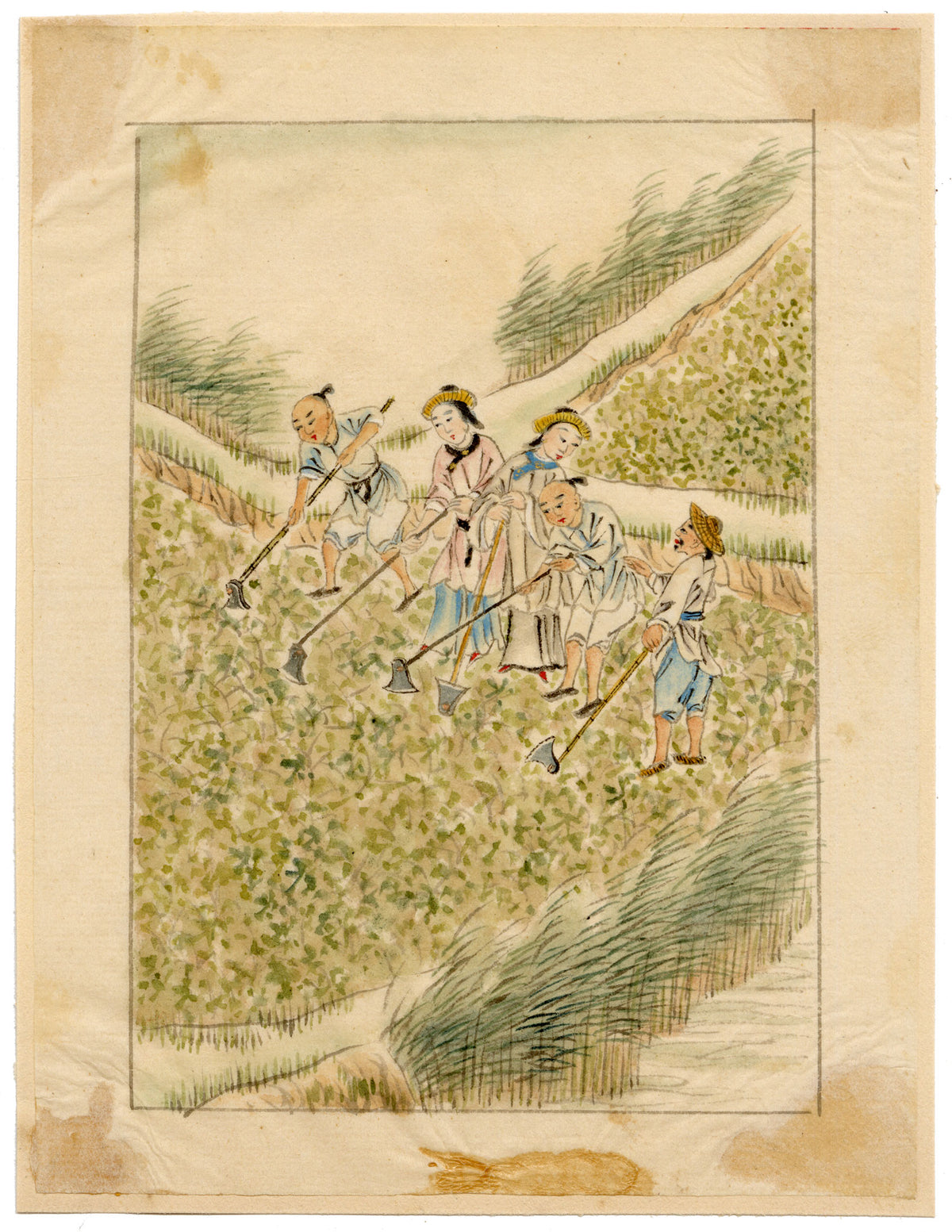 Chinese School, Chinese Rice Field Workers – Mid-19th-century watercolour painting