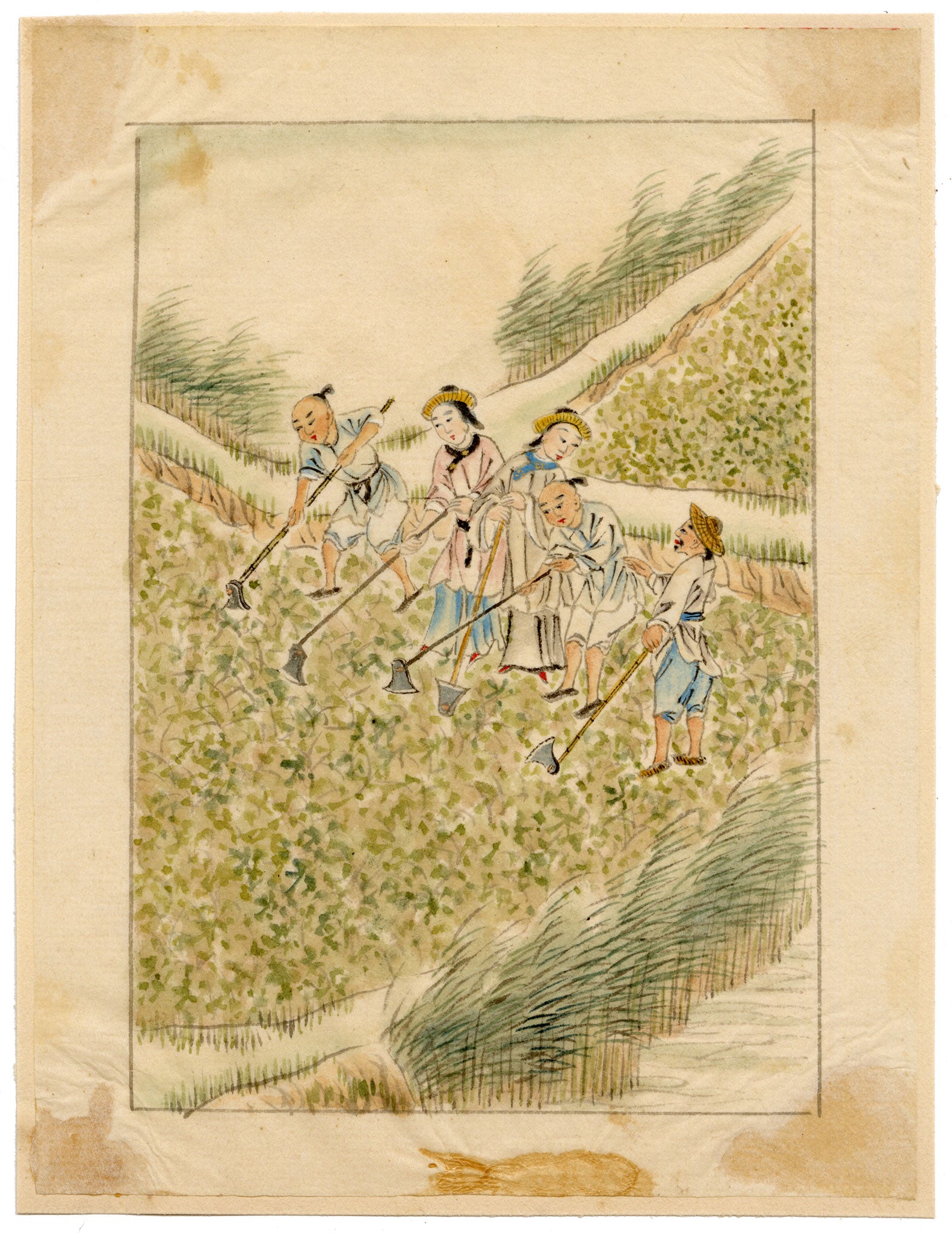 Chinese School, Chinese Rice Field Workers – Mid-19th-century watercolour painting