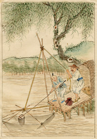 Chinese School, Chinese Fisherman with Lift Net – Mid-19th-century watercolour painting