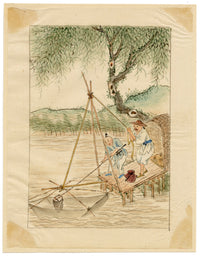 Chinese School, Chinese Fisherman with Lift Net – Mid-19th-century watercolour painting