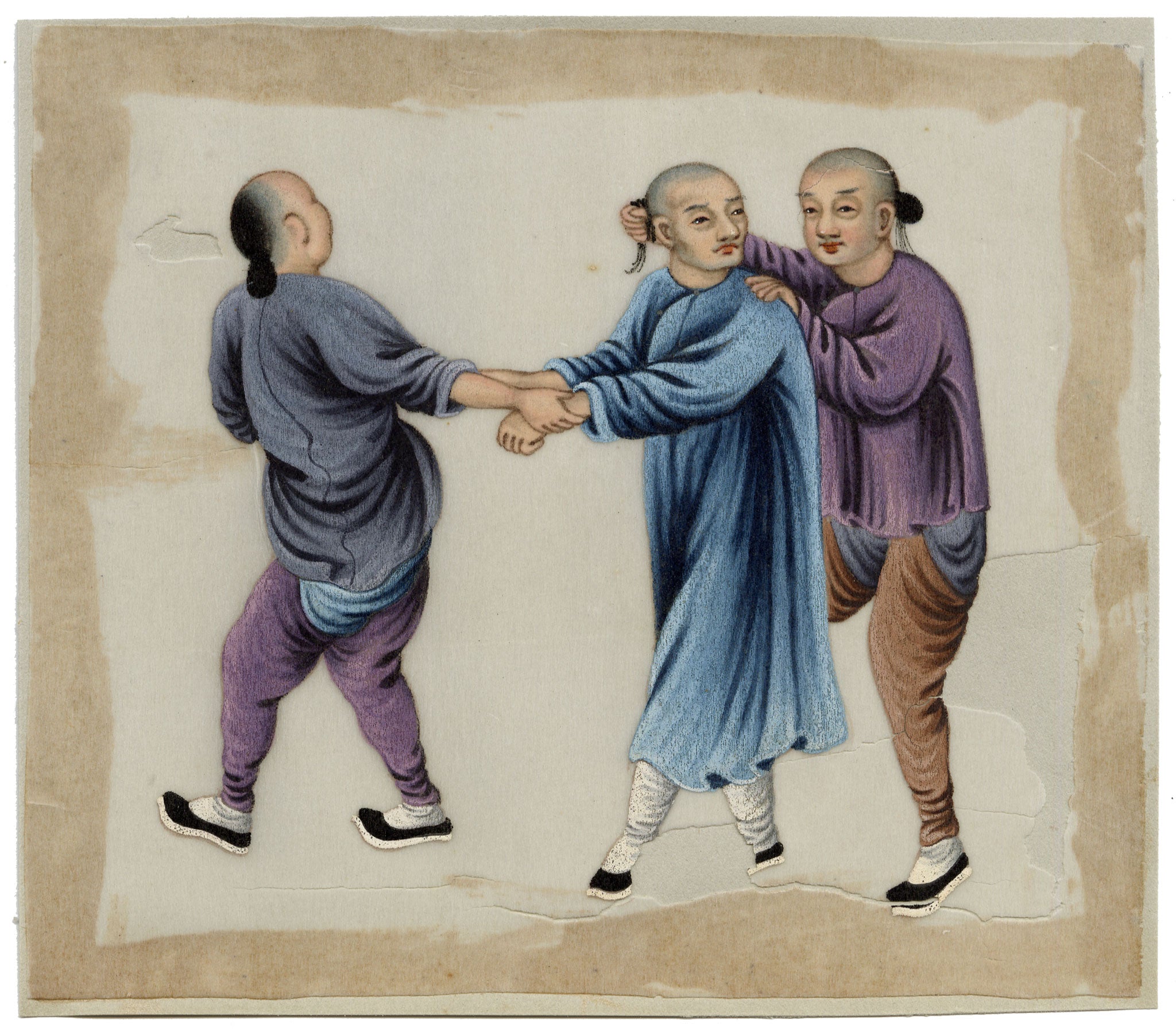 Chinese School, Prisoner & His Captors – Mid-19th-century chinese painting on pith