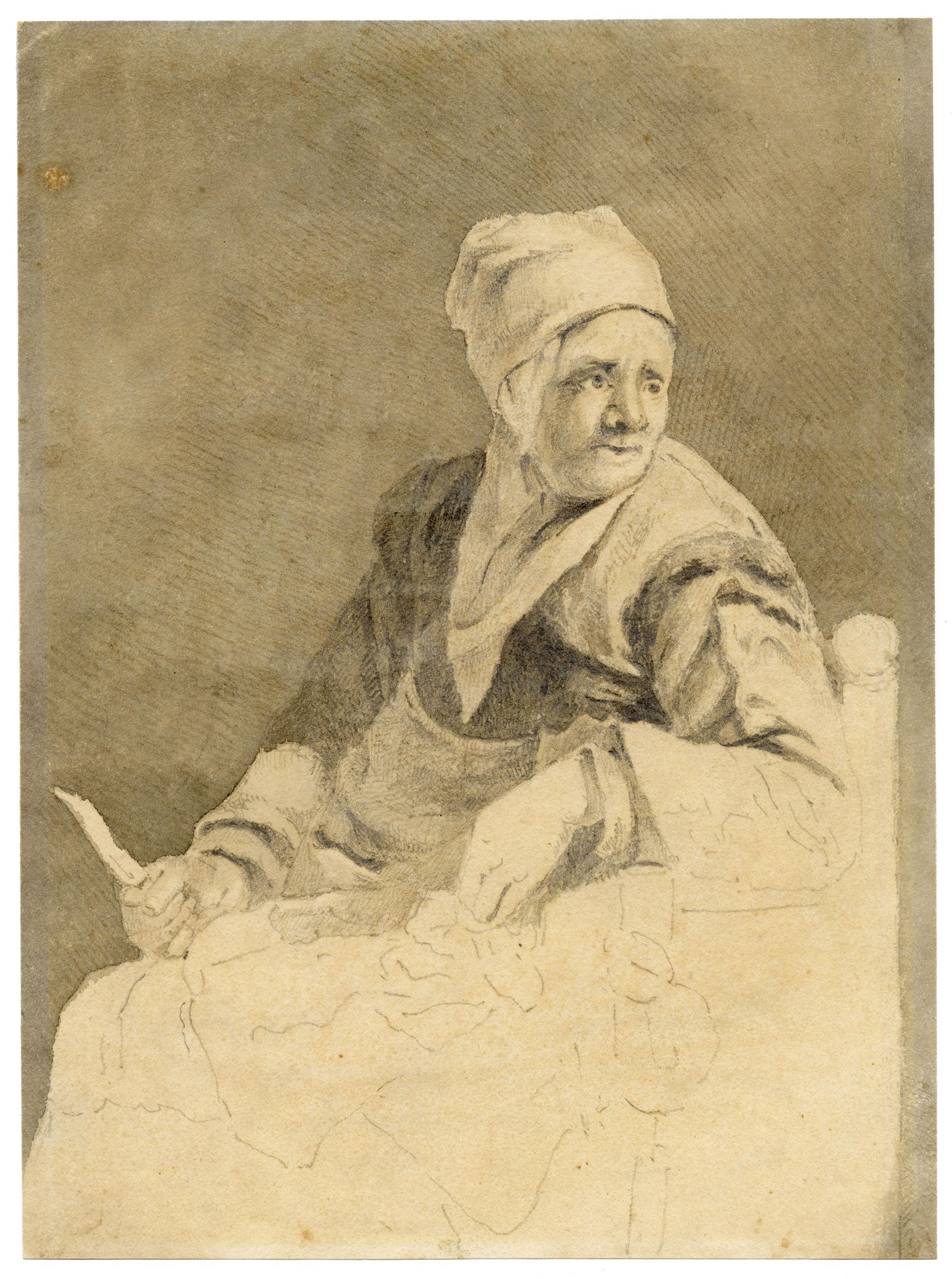 After Cornelis Visscher, A Woman Seated – Early 19th-century graphite drawing