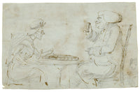 Attrib. Henry William Bunbury, Couple Seated at a Table Caricature – 18th-century pen & ink drawing