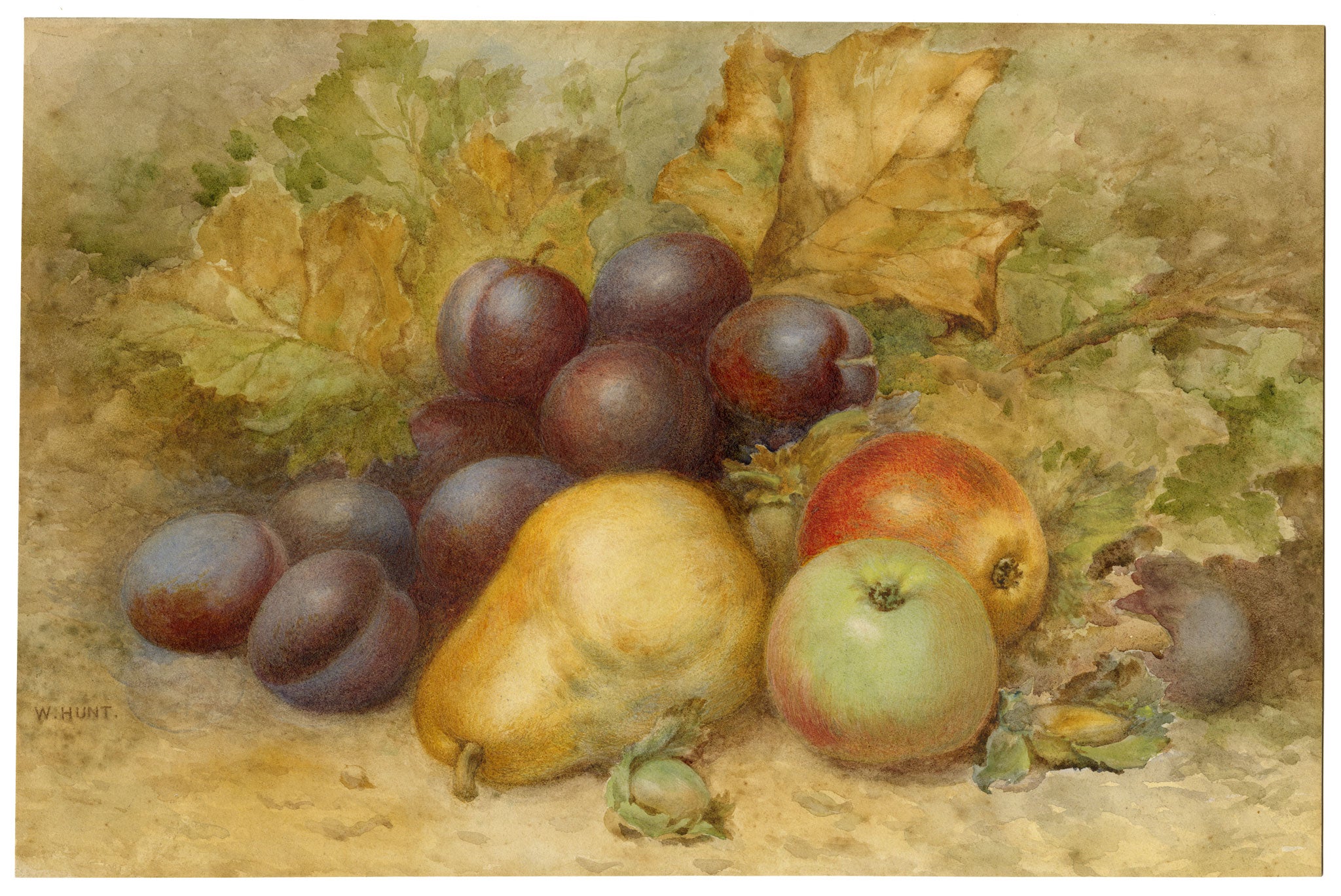 Attrib. William Henry Hunt OWS, Fruit Still Life – Mid-19th-century watercolour painting