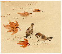 Anon., Sparrow Birds & Falling Leaves – c.1930s watercolour painting