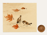 Anon., Sparrow Birds & Falling Leaves – c.1930s watercolour painting