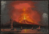 Neapolitan School, Vesuvius Erupting at Night – Early 19th-century gouache painting