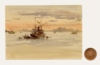 Conrad Carelli BWS, Sunset on the Water near Karachi, British India – 1907 watercolour painting