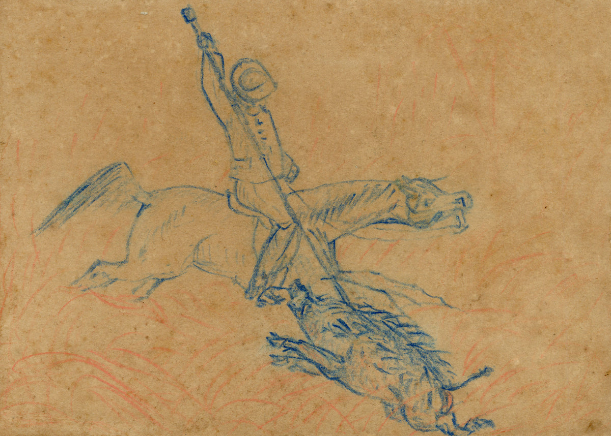 Anon., Indian Pig-sticking Boar Hunt Sport, The Buffs Regiment – 1873 pastel drawing
