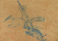 Anon., Indian Pig-sticking Boar Hunt Sport, The Buffs Regiment – 1873 pastel drawing