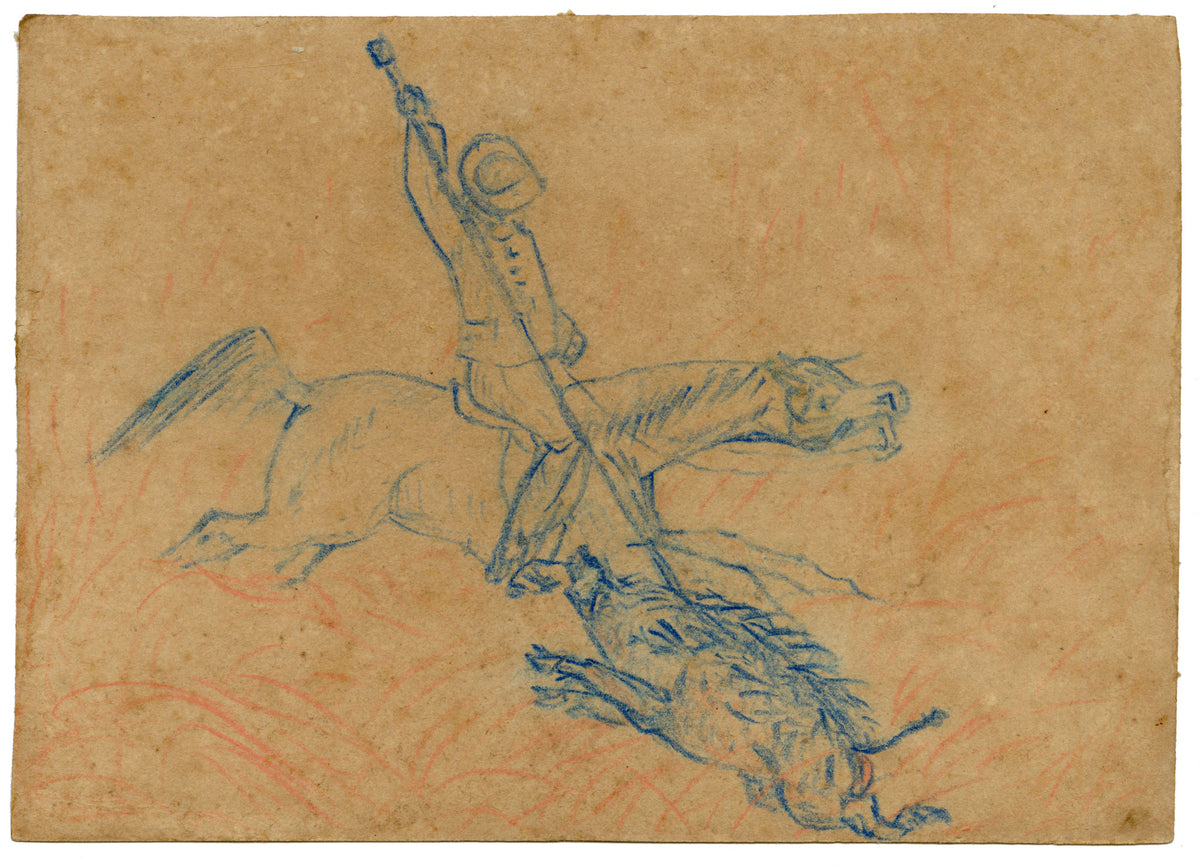 Anon., Indian Pig-sticking Boar Hunt Sport, The Buffs Regiment – 1873 pastel drawing