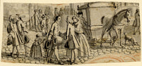 Attrib. Reinier Vinkeles, Amsterdam Street Scene with Horse Sleigh – 18th-century watercolour painting