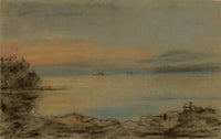 Mary Ann J. Thynne, Inch Keith from Dalmeny, Earl of Rosebery, Firth of Forth, Scotland – 1837 pastel drawing