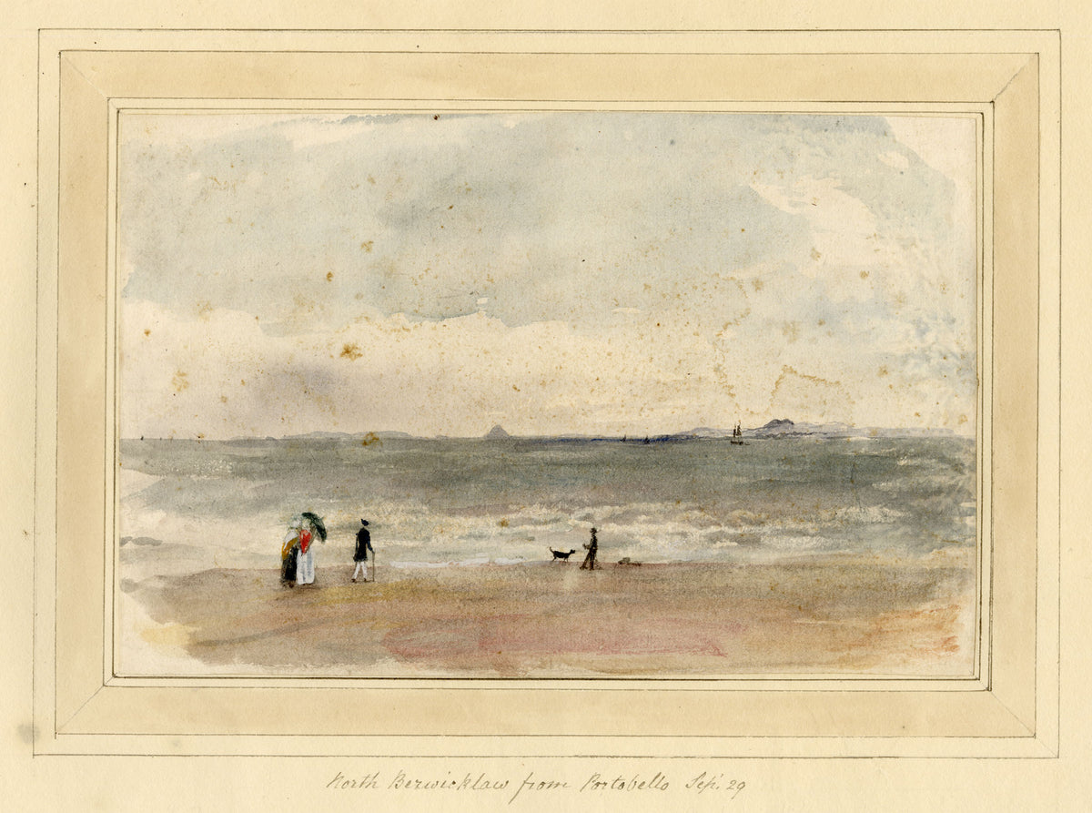 Mary Ann J. Thynne, North Berwicklaw from Portobello near Edinburgh, Scotland – 1837 watercolour painting