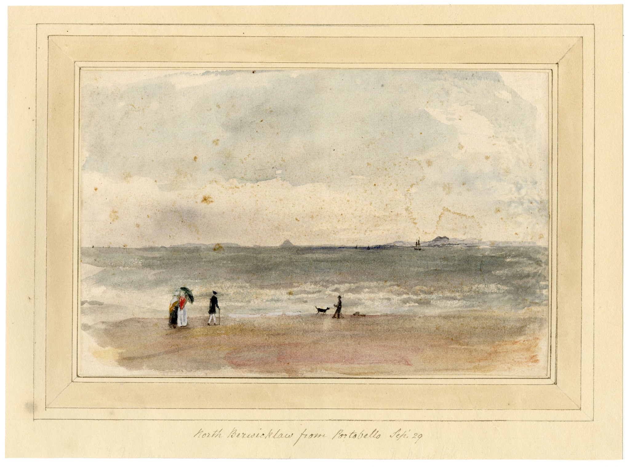 Mary Ann J. Thynne, North Berwicklaw from Portobello near Edinburgh, Scotland – 1837 watercolour painting