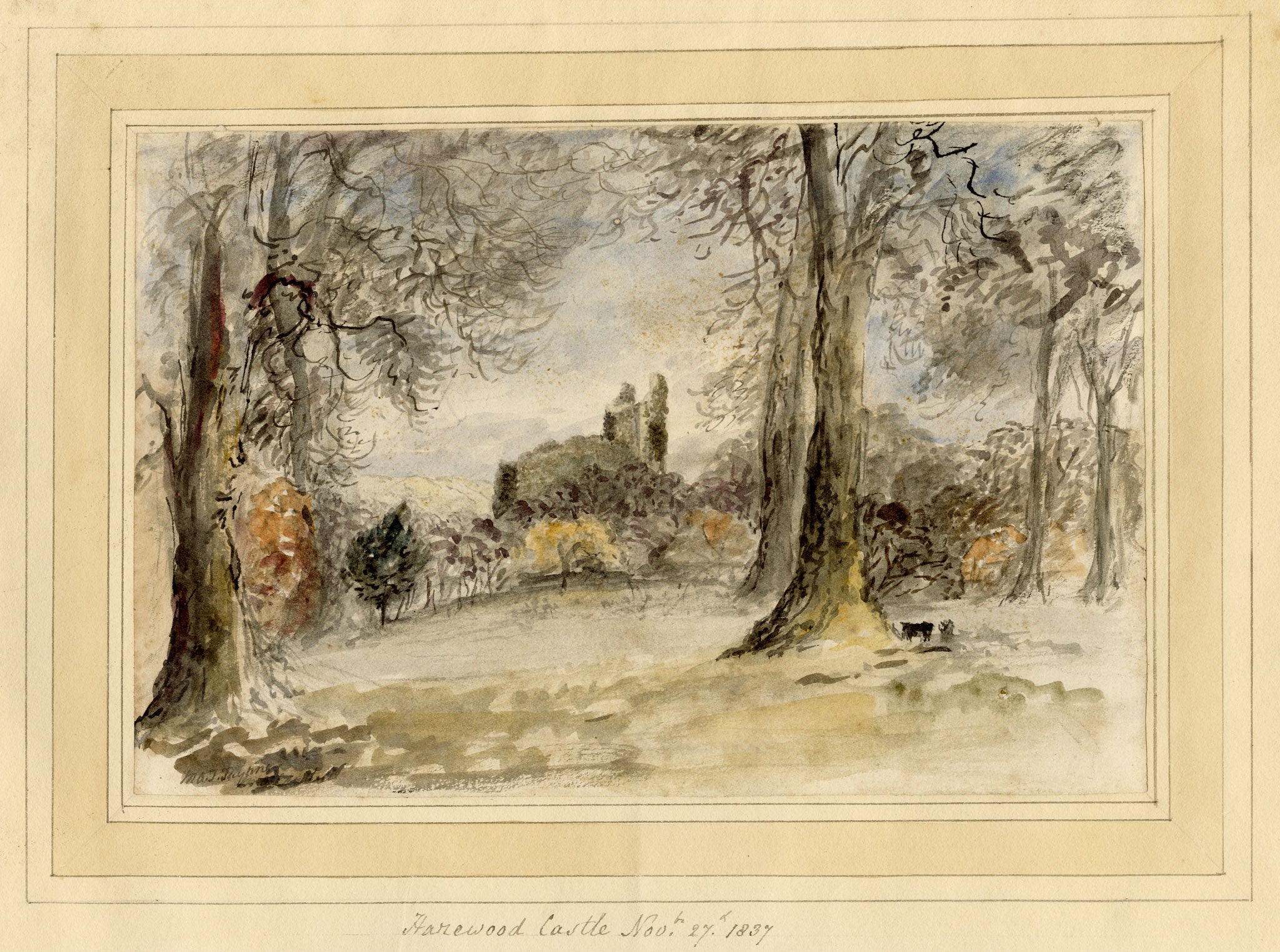 Mary Ann J. Thynne, Harewood Castle, Yorkshire – 1837 watercolour painting