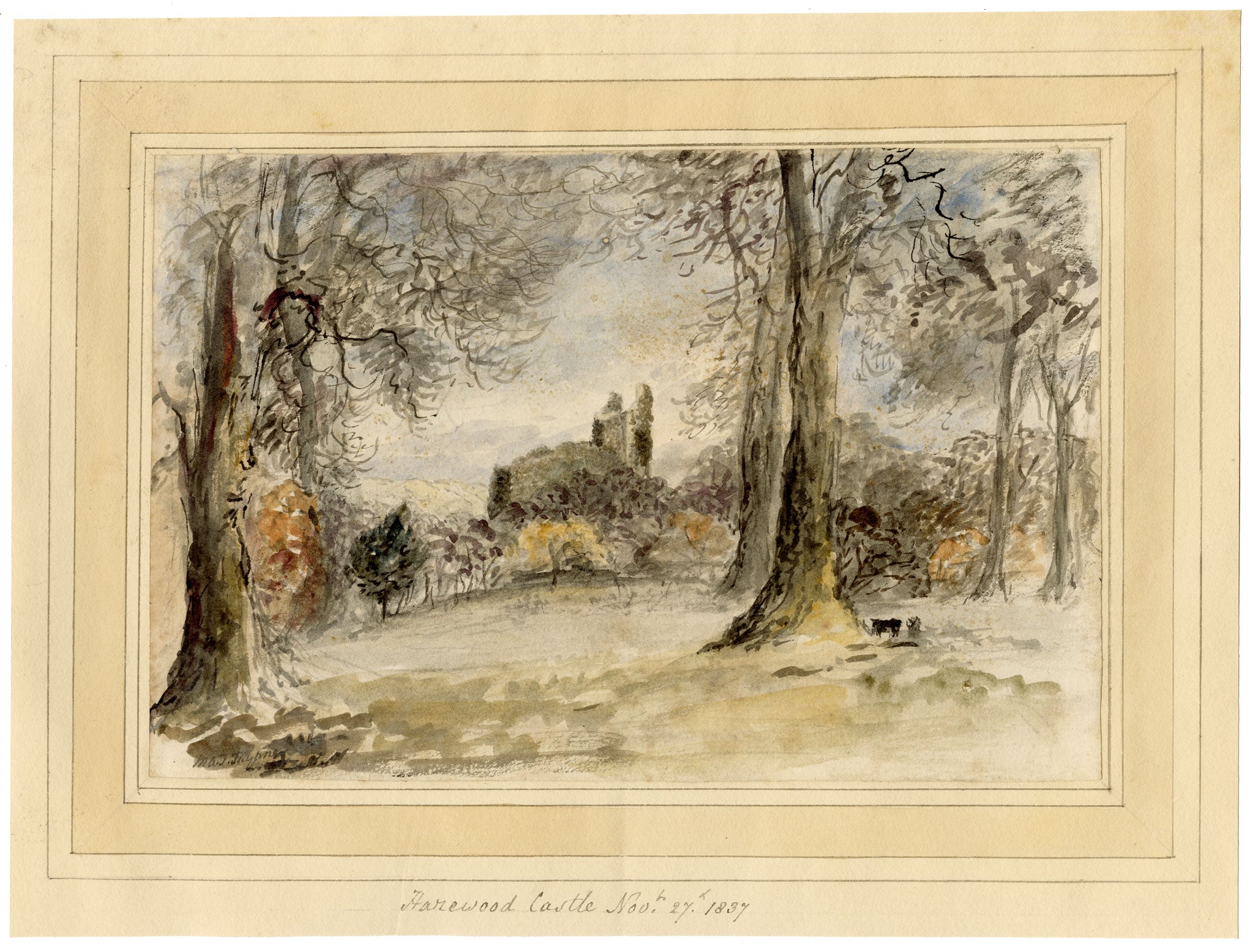 Mary Ann J. Thynne, Harewood Castle, Yorkshire – 1837 watercolour painting