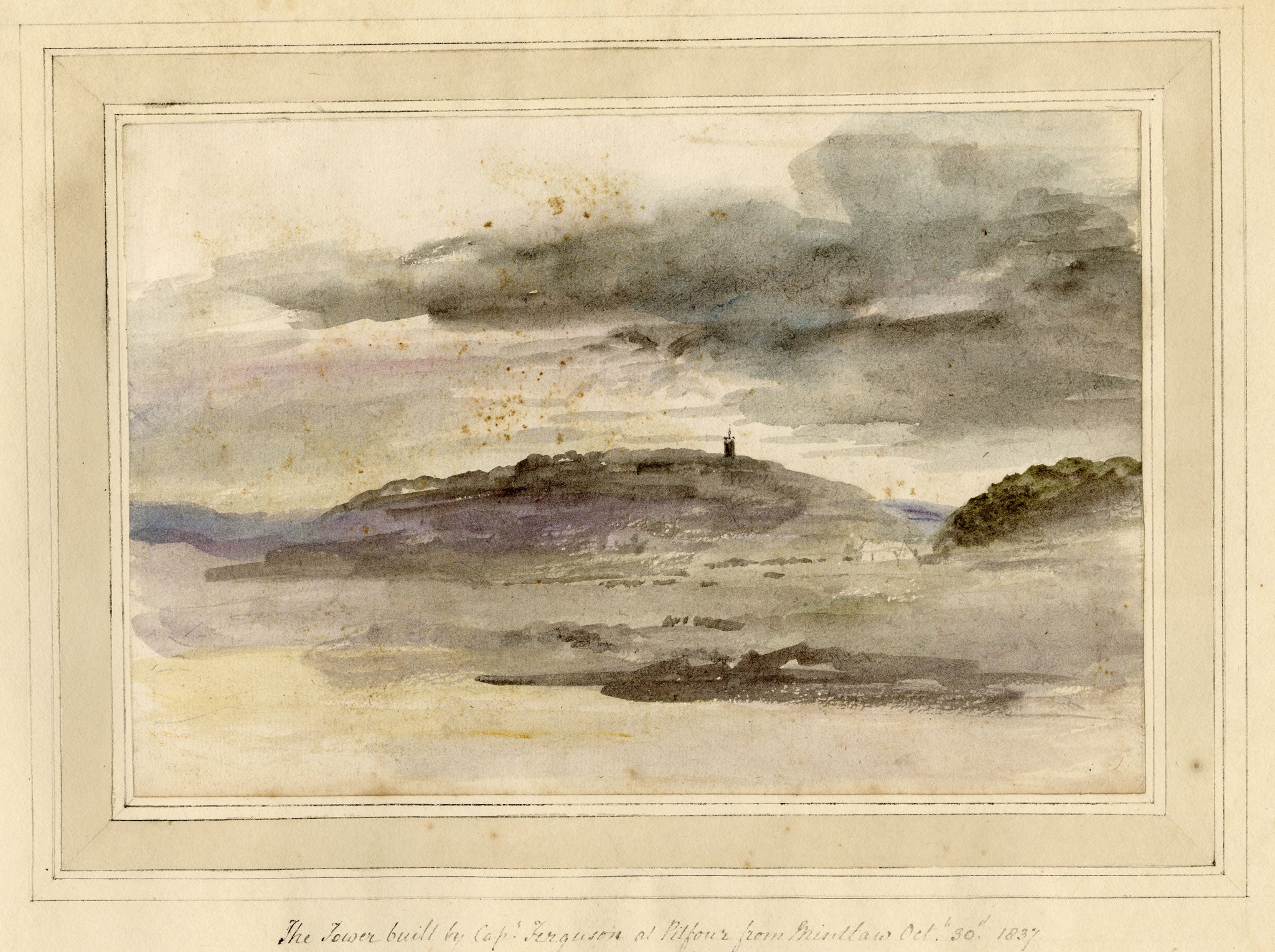 Mary Ann J. Thynne, Tower at Pitfour from Mintlaw, Aberdeenshire, Scotland – 1837 watercolour painting