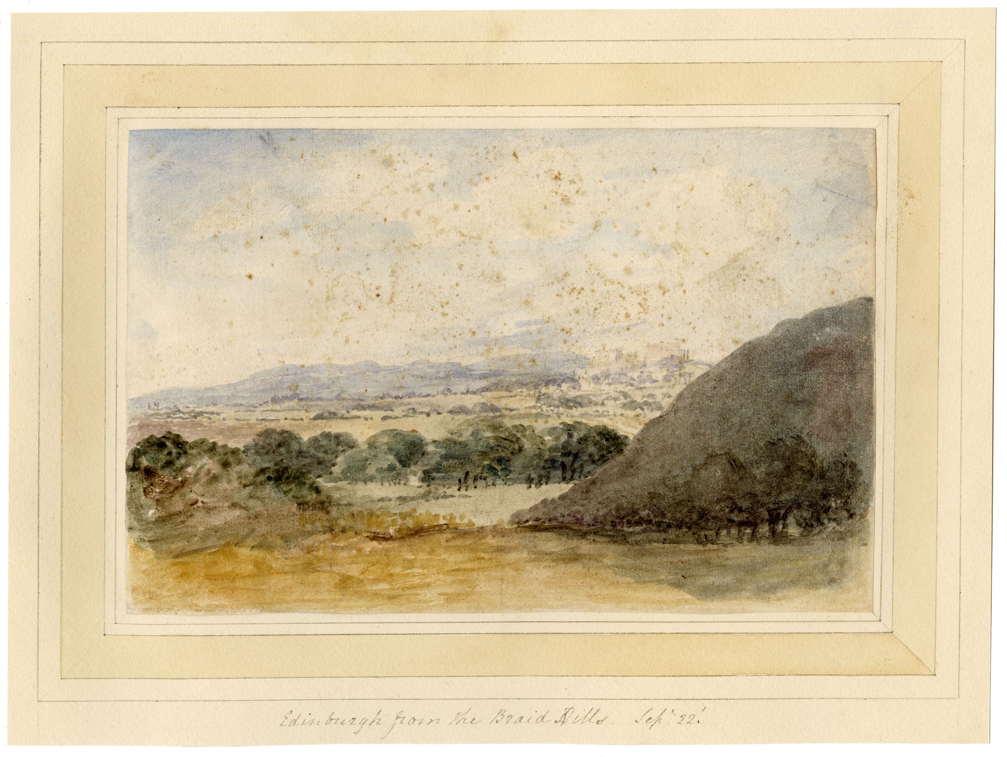 Mary Ann J. Thynne, Edinburgh from the Braid Hills, Scotland – 1837 watercolour painting