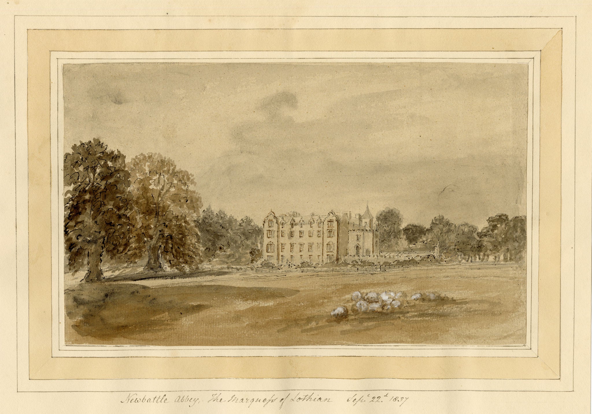 Mary Ann J. Thynne, Newbattle Abbey, The Marquess of Lothian, Scotland – 1837 watercolour painting