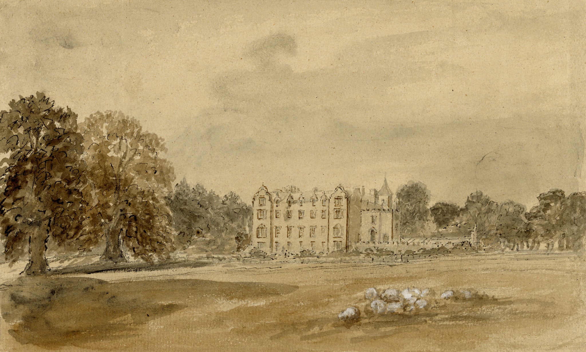 Mary Ann J. Thynne, Newbattle Abbey, The Marquess of Lothian, Scotland – 1837 watercolour painting