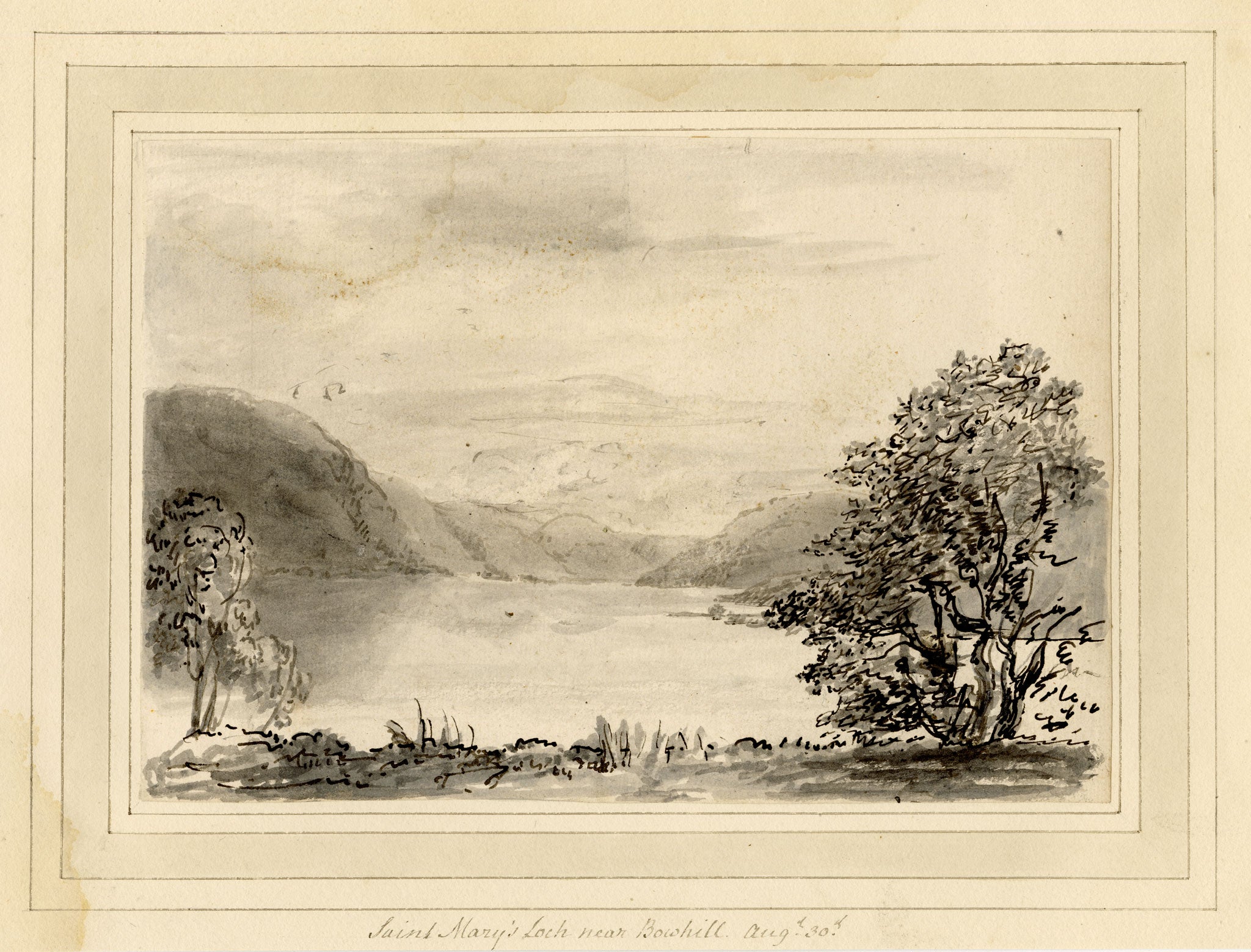 Mary Ann J. Thynne, St Mary's Loch near Bowhill, Duke of Buccleuch, Scottish Borders, Scotland – 1837 watercolour painting