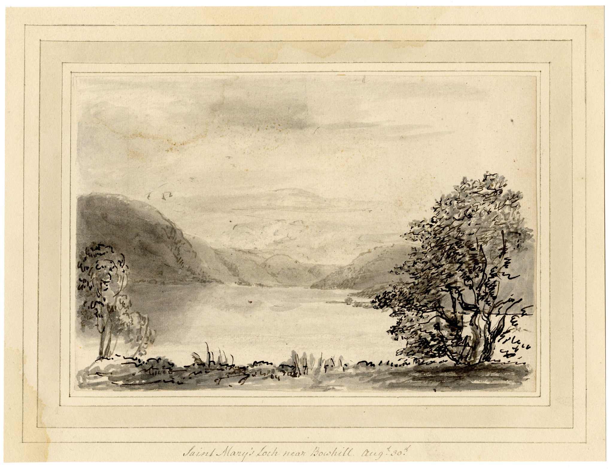 Mary Ann J. Thynne, St Mary's Loch near Bowhill, Duke of Buccleuch, Scottish Borders, Scotland – 1837 watercolour painting