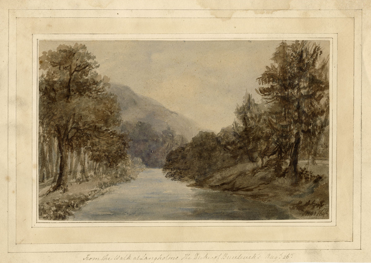 Mary Ann J. Thynne, From the Walk at Langholm, The Duke of Buccleuch's, Scottish Borders, Scotland – 1837 watercolour painting