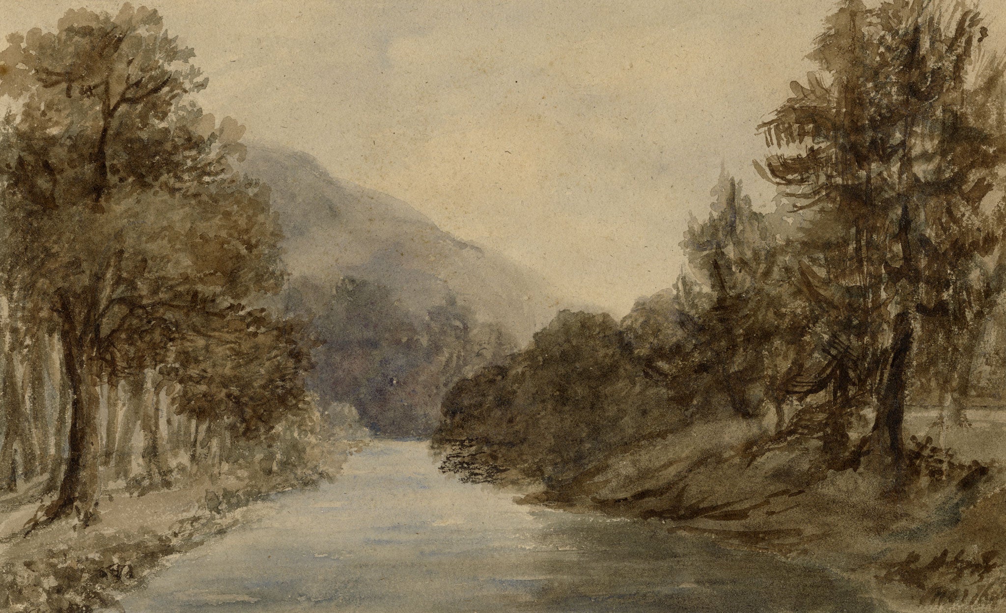 Mary Ann J. Thynne, From the Walk at Langholm, The Duke of Buccleuch's, Scottish Borders, Scotland – 1837 watercolour painting