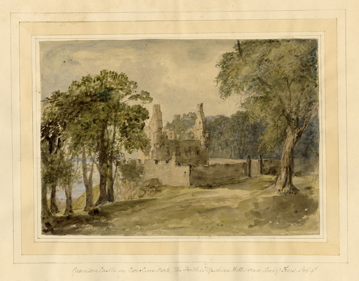 Mary Ann J. Thynne, Granton Castle in Caroline Park, Edinburgh, Scotland – 1837 watercolour painting
