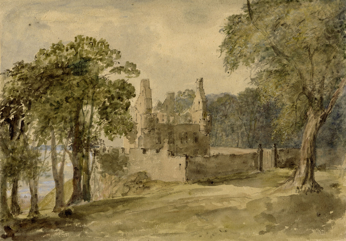 Mary Ann J. Thynne, Granton Castle in Caroline Park, Edinburgh, Scotland – 1837 watercolour painting