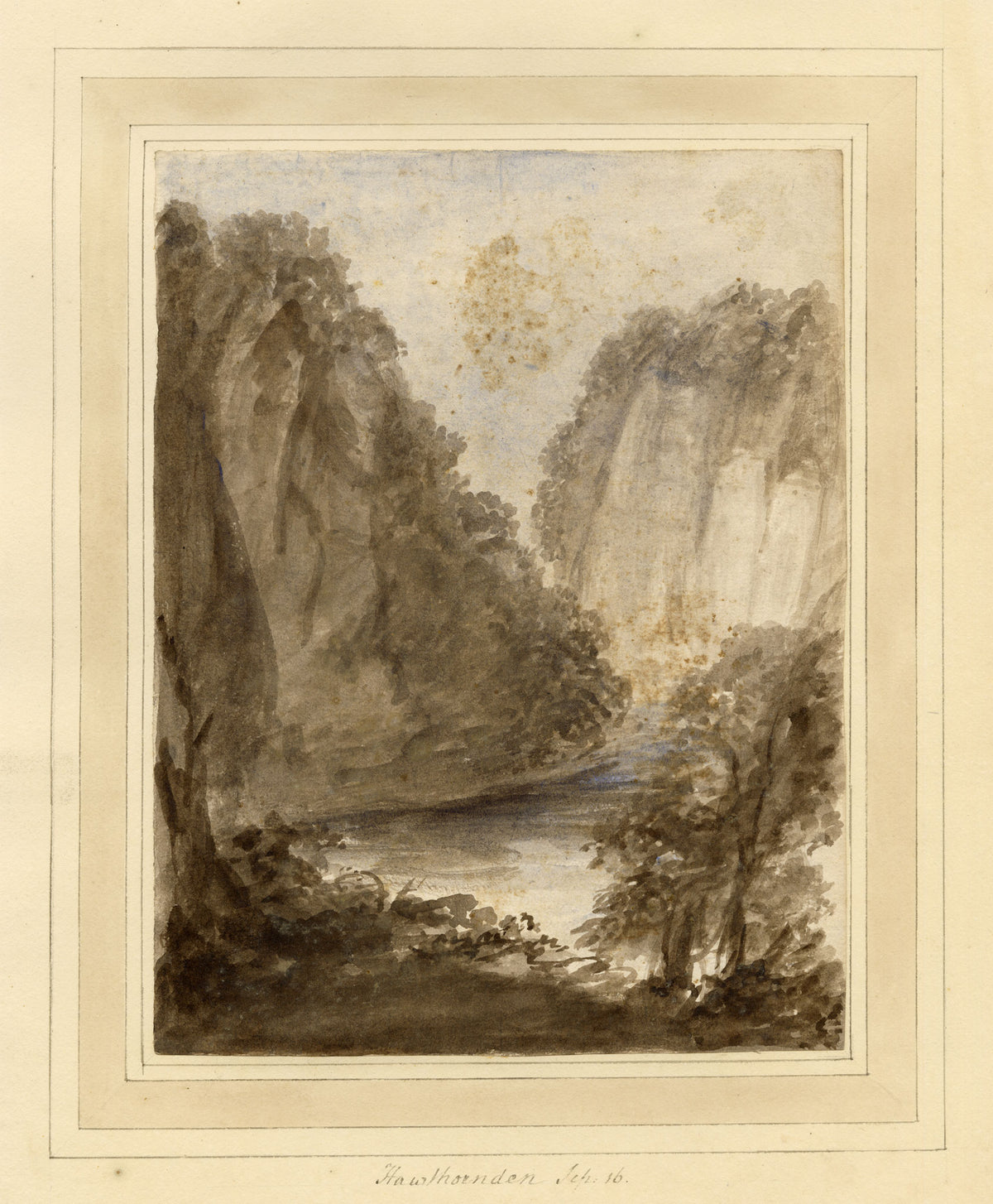 Mary Ann J. Thynne, Hawthornden, River North Esk Gorge, Midlothian, Scotland – 1837 watercolour painting