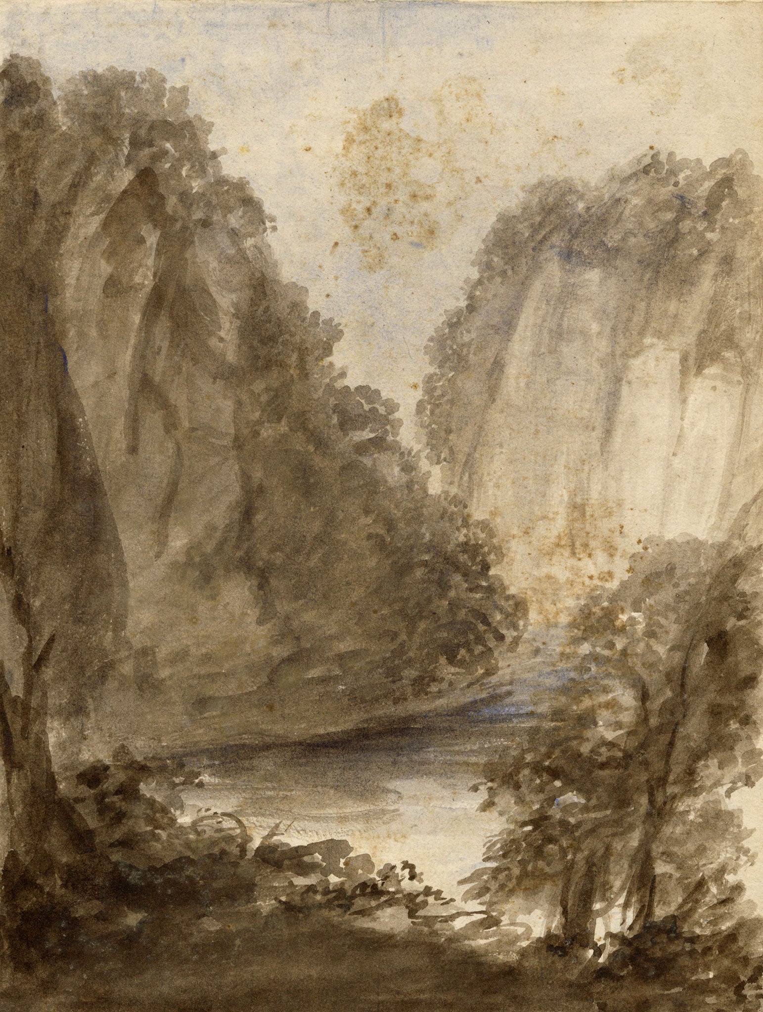 Mary Ann J. Thynne, Hawthornden, River North Esk Gorge, Midlothian, Scotland – 1837 watercolour painting