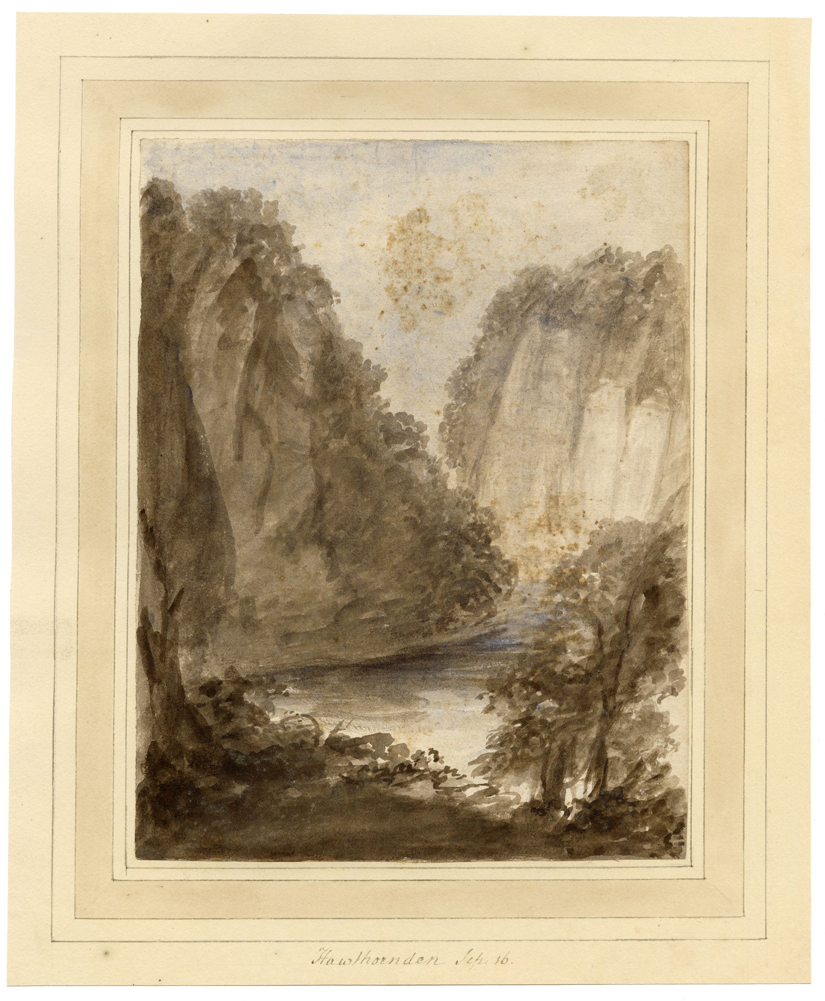 Mary Ann J. Thynne, Hawthornden, River North Esk Gorge, Midlothian, Scotland – 1837 watercolour painting