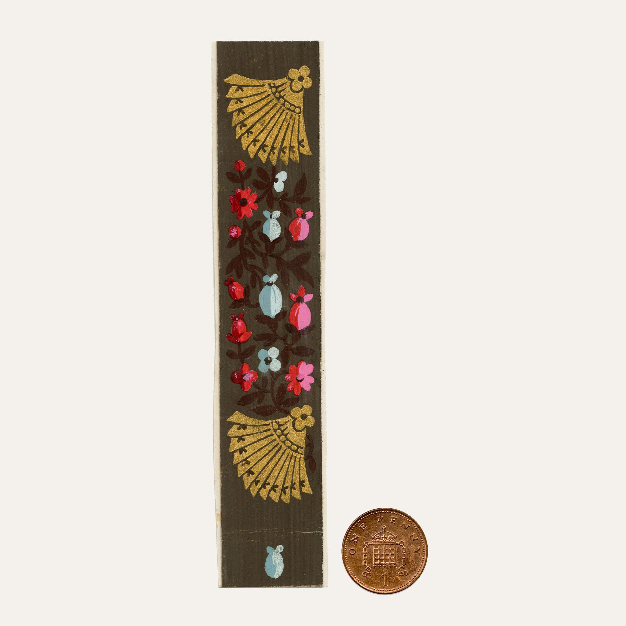 Anon., Antique French Textile Design: Miniature Floral & Fans – 1880s gouache painting