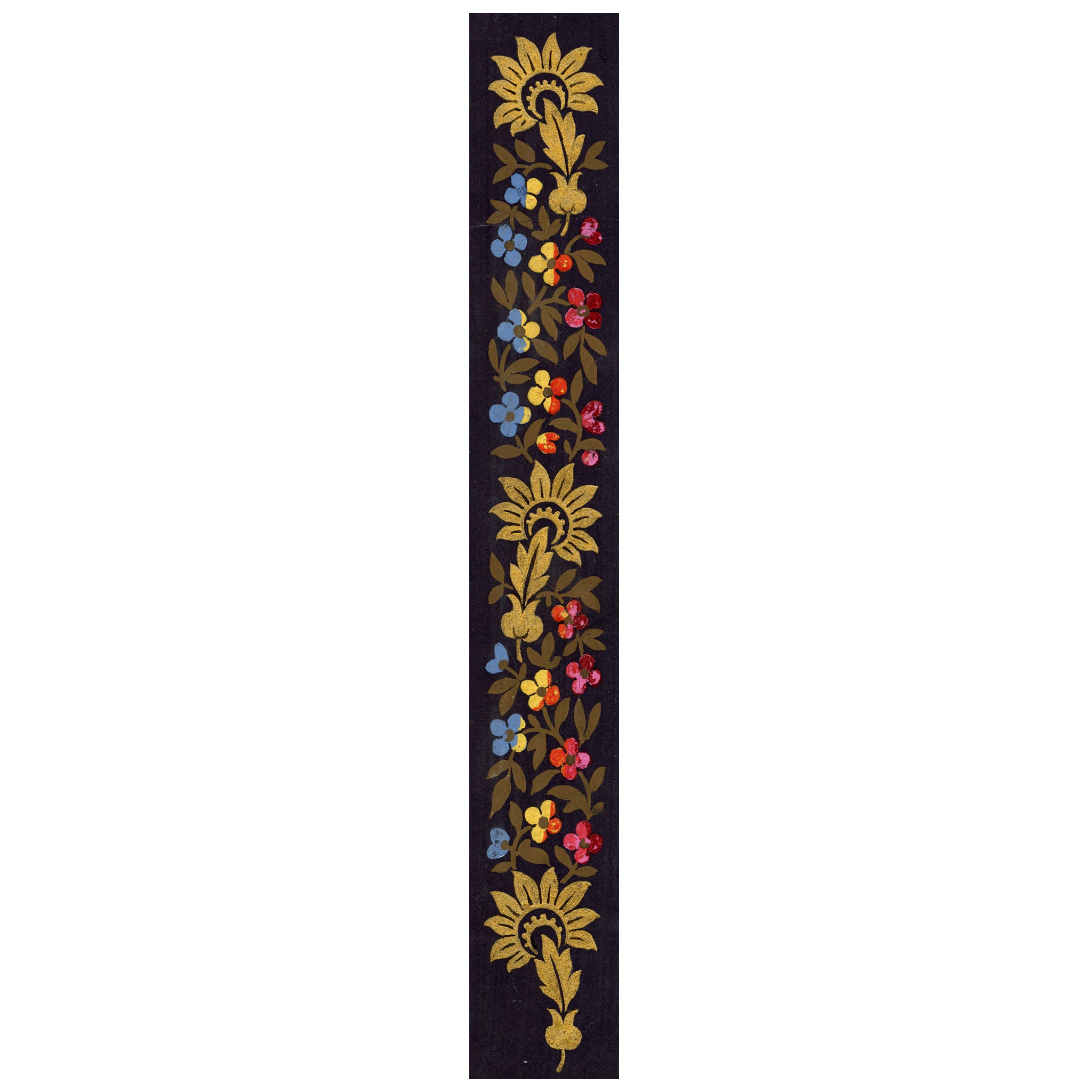 Anon., Antique French Textile Design: Miniature Gold Floral – 1880s gouache painting