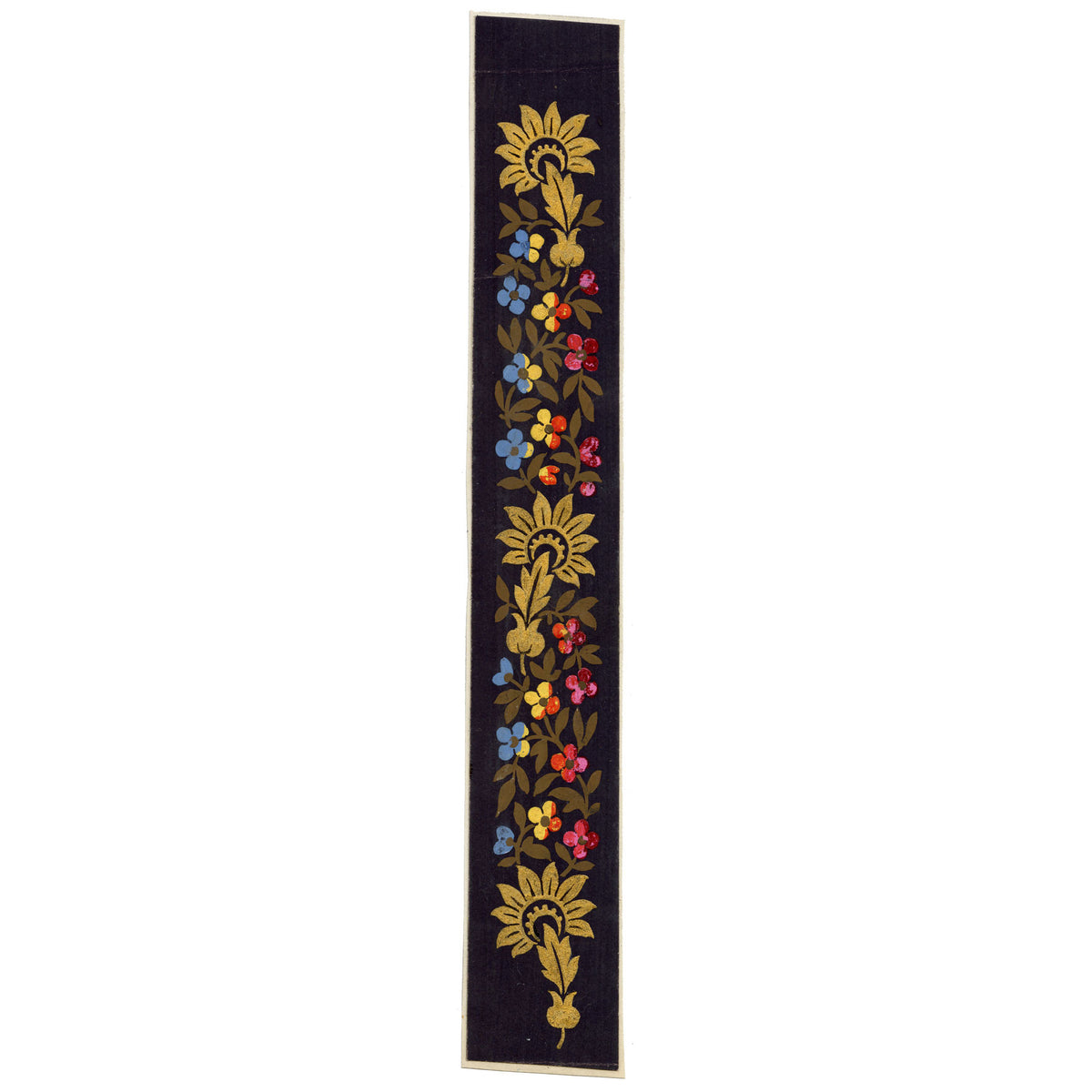 Anon., Antique French Textile Design: Miniature Gold Floral – 1880s gouache painting