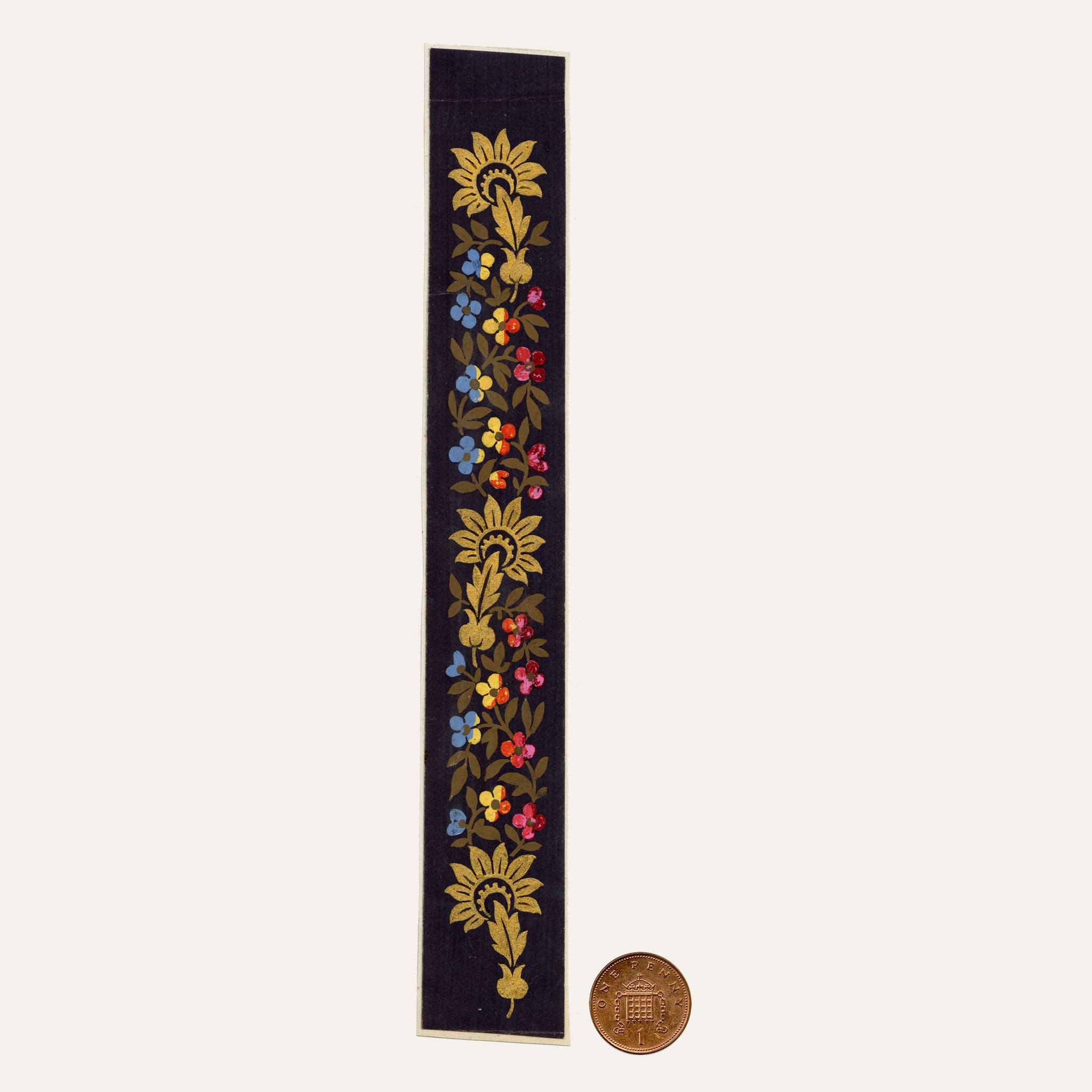 Anon., Antique French Textile Design: Miniature Gold Floral – 1880s gouache painting