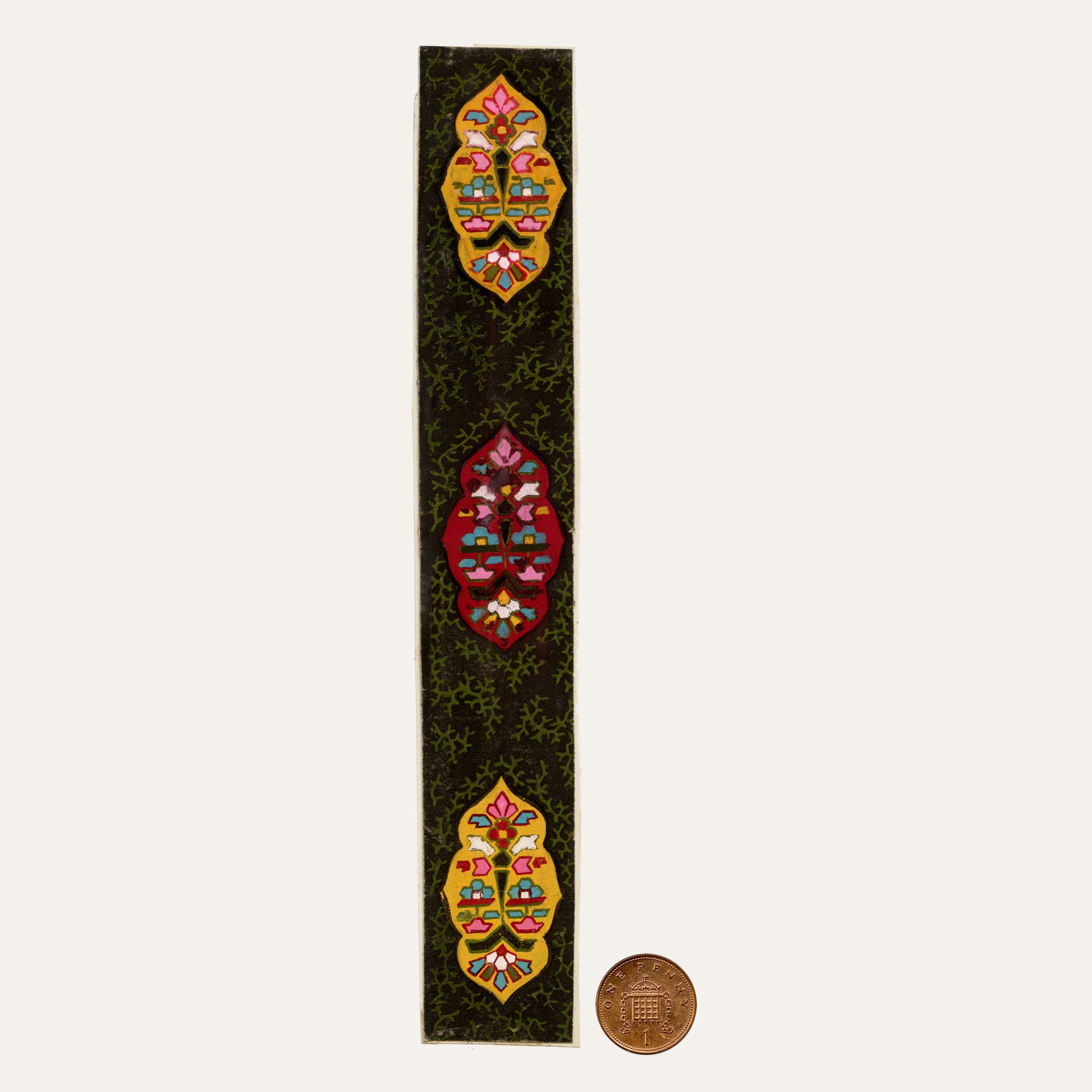 Anon., Antique French Textile Design: Miniature Aztec Floral – 1880s gouache painting
