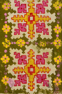 Anon., Antique French Textile Design: Miniature Aztec Jacquard – 1880s gouache painting